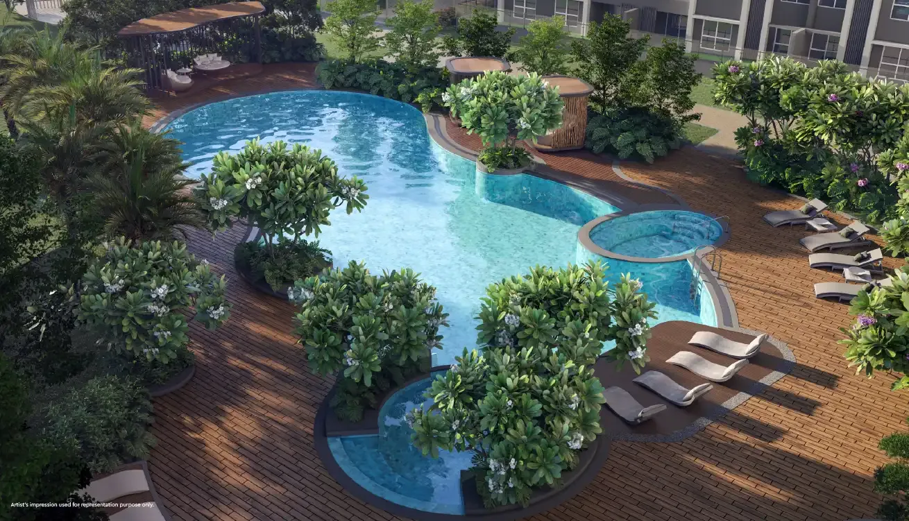 Lagoon-style swimming pool at Godrej Ivara